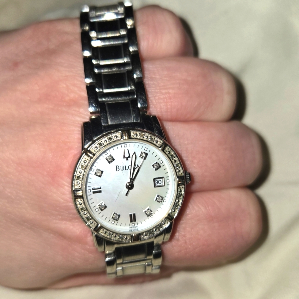 Bulova Silver Watch with Diamond Accents